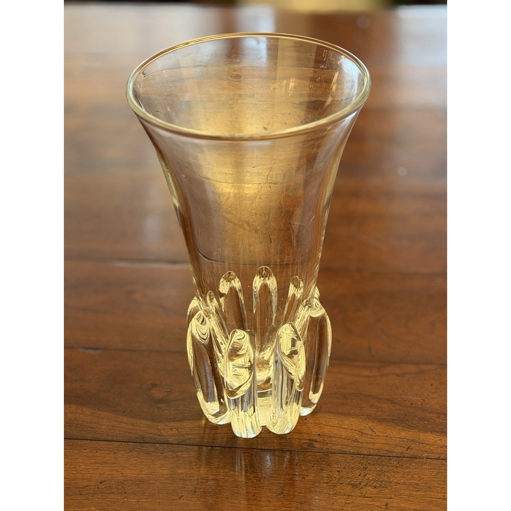Signed Steuben Crystal Lotus Vase George Thompson #7914 Vintage Art Glass 9.75"